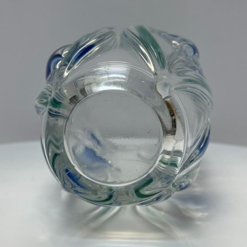 Mikasa Bluebells Vase Embossed Glass Blue Tulips Green Leaves Relief 8" Tall - Picture 6 of 7